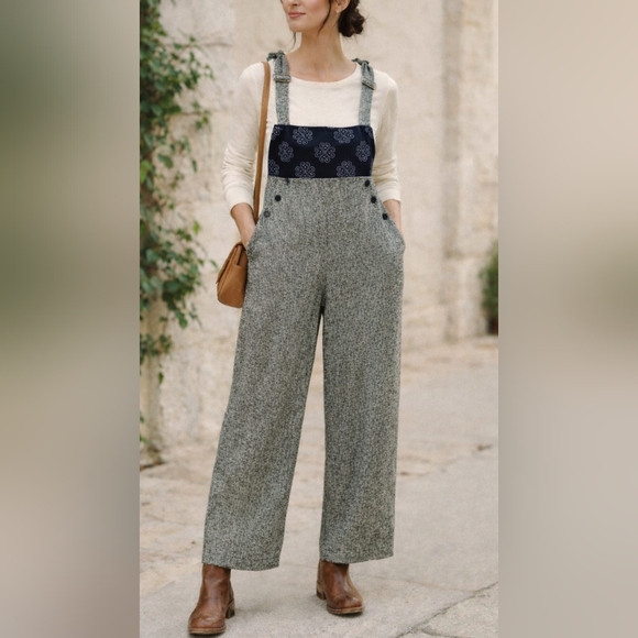 Women's Boho Wide Leg Jumpsuit with Bow Straps Cottage Core Linen Look - Picture 7 of 7